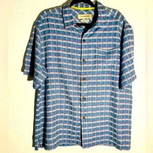 Men’s Tommy Bahama 100% Silk Plaid Shirt Blue Size L Original Fit